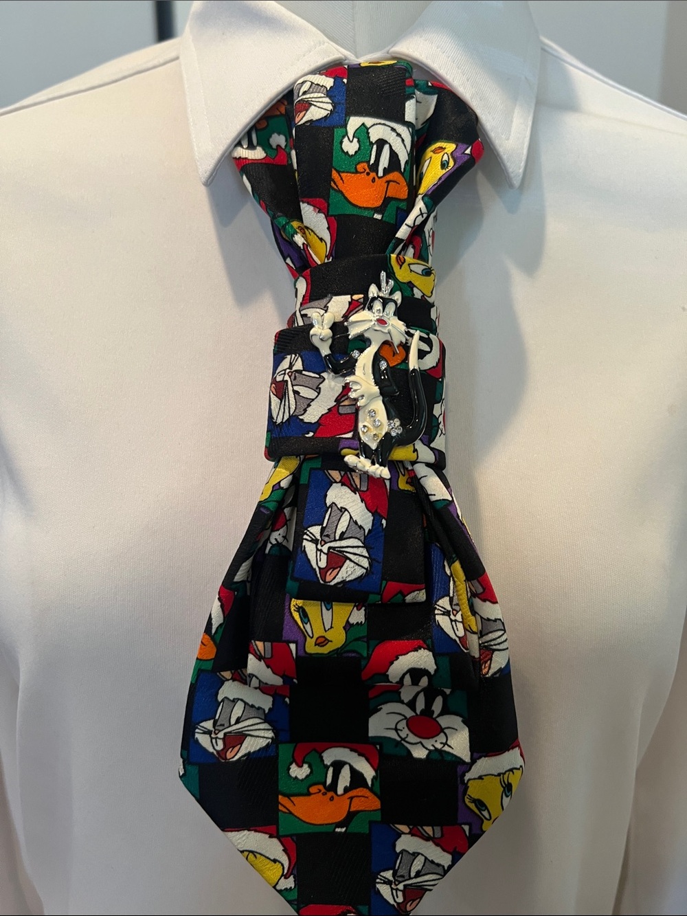 Whimsical Tie necklace Novelty Cartoon Tie in Black Multi-Color